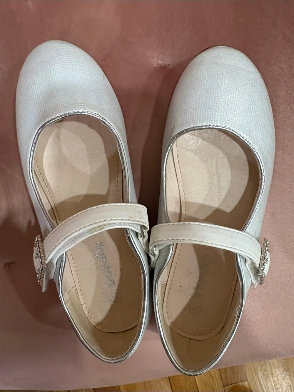 Doralle Italian Ivory Mary Jane Flats with Rhinestone Buckle 32 1